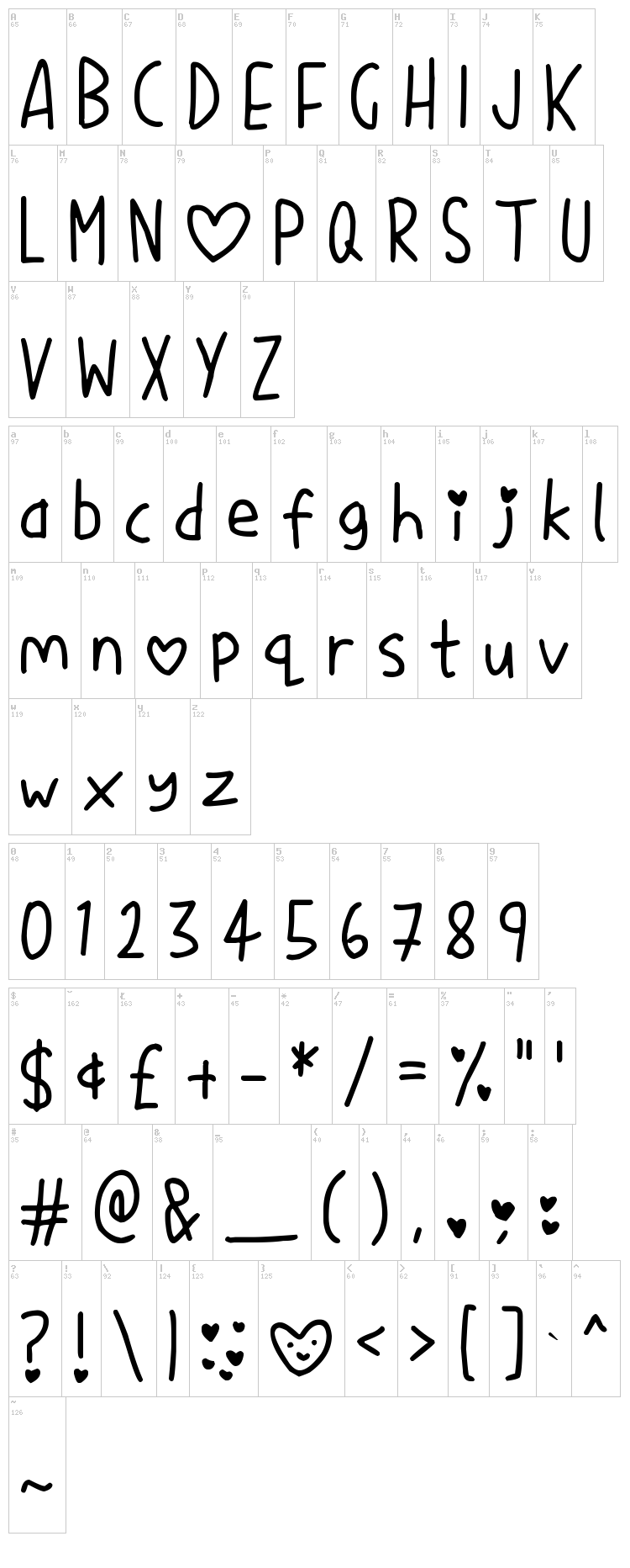 Love Me font map